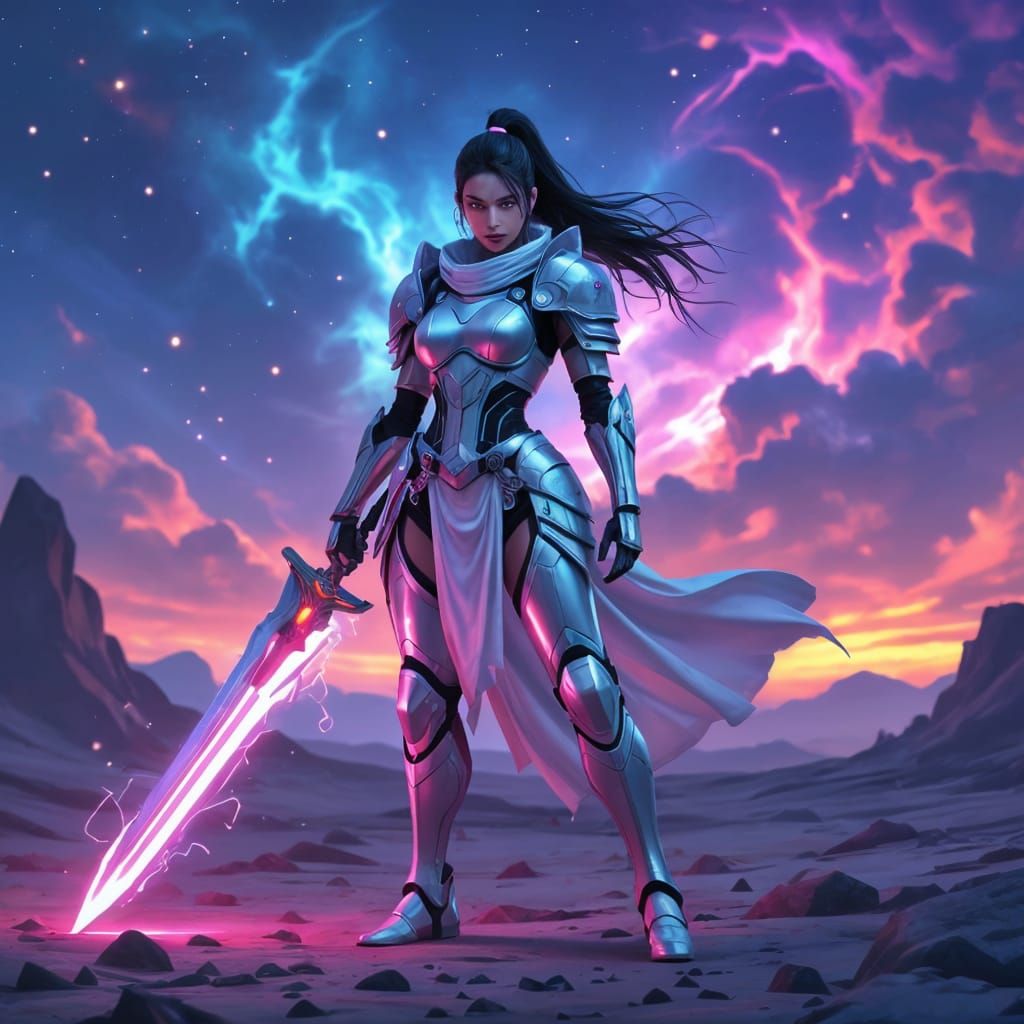 Cybernetic Warrior on Alien Planet in Anime Style