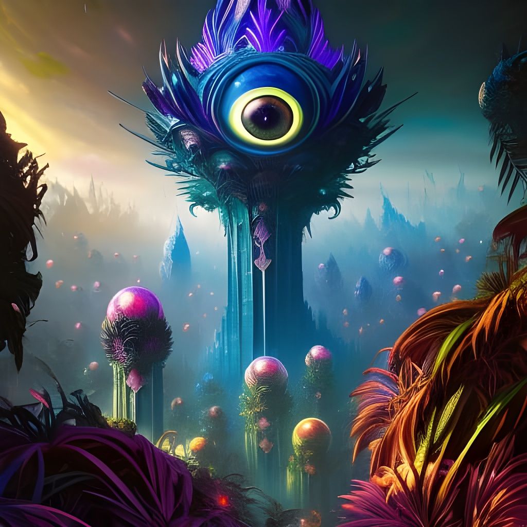 Luminescent Eyeball Tree in Hyperion Jungle: Psychedelic Pop...