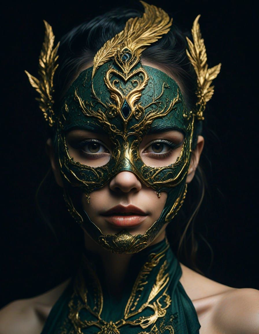 Mysterious Gold Masked Woman in Surrealist Decay