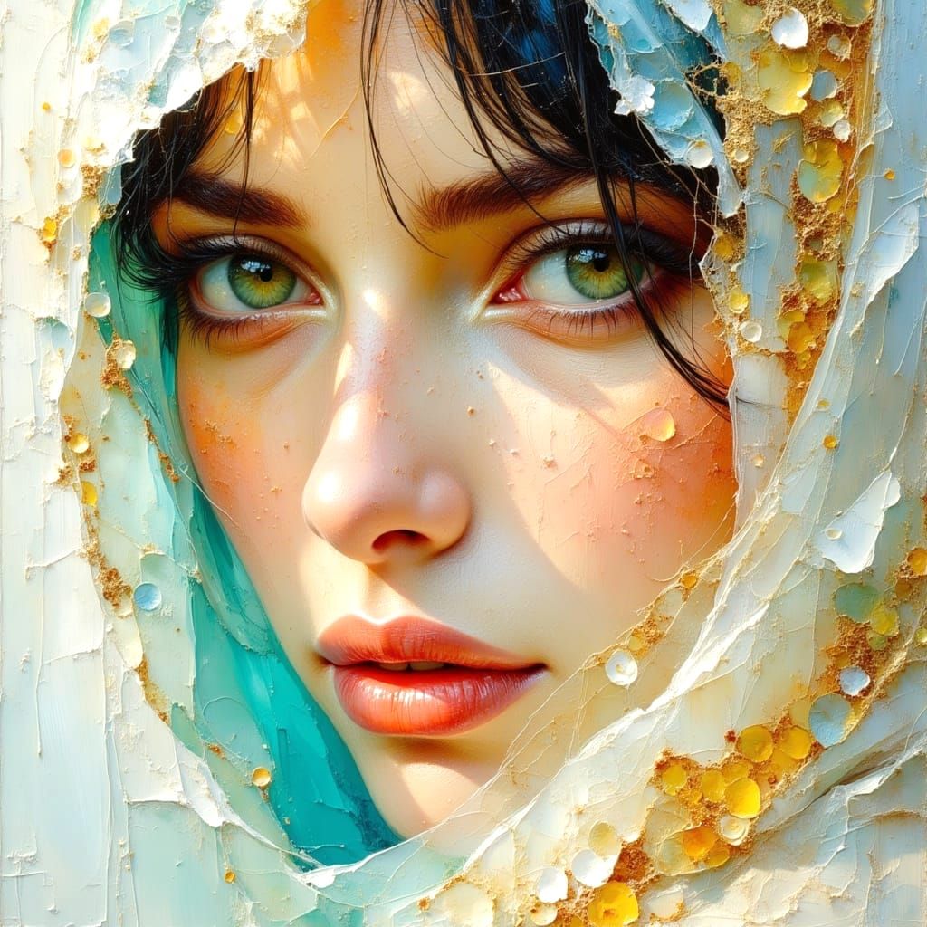 Arabian Woman Portrait with Green and Blue Eyes as Oil Paint...