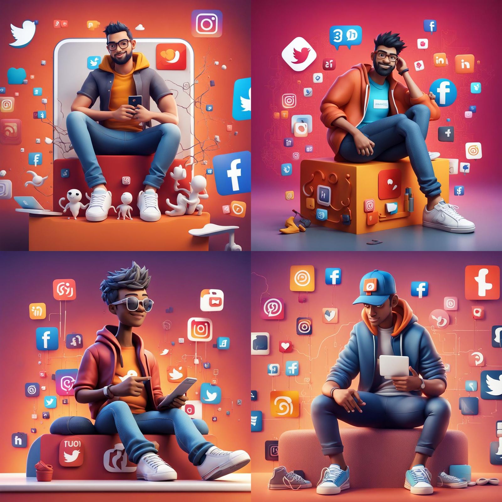 Animated Character on Instagram Logo in 3D