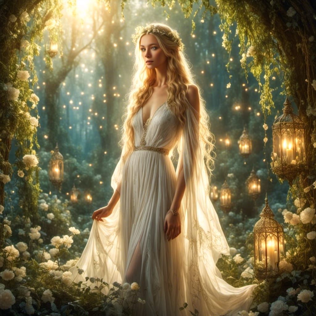 Illuminated Galadriel in White Dress