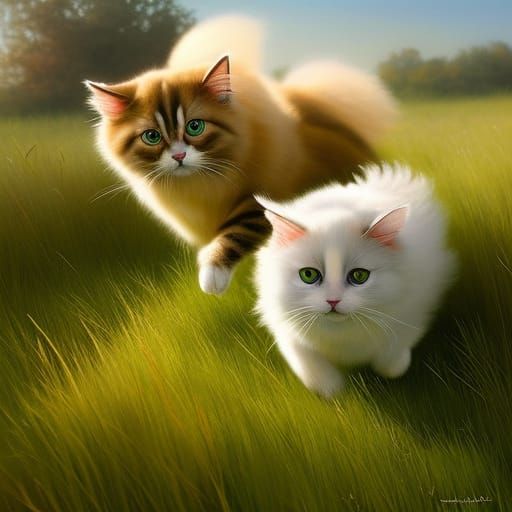 Ragdoll Cat and Mouse Chase Through Wildflowers