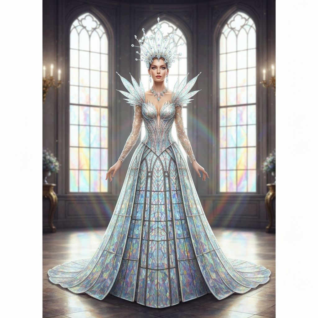 Regal Queen in Elaborate Stained Glass Gown
