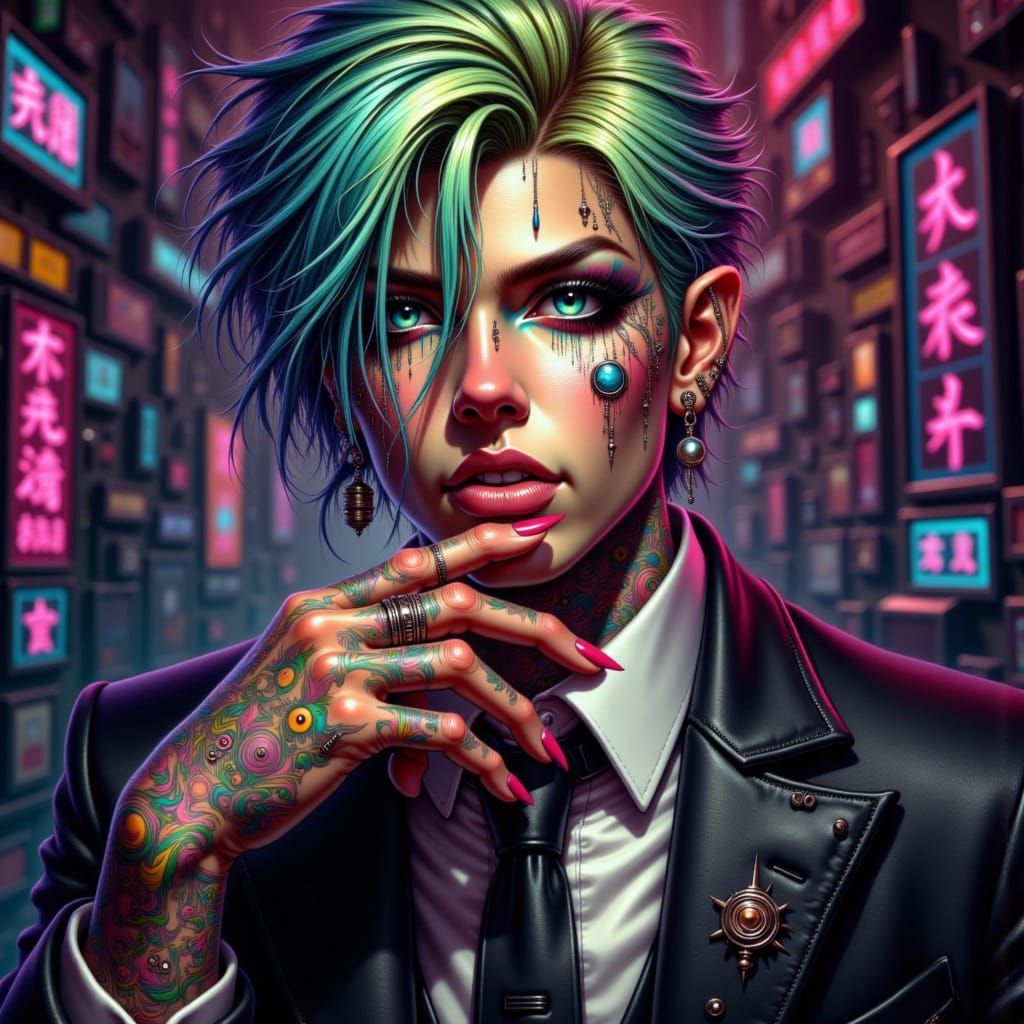 Yakuza with Bi-Color Eyes in Neon Tokyo