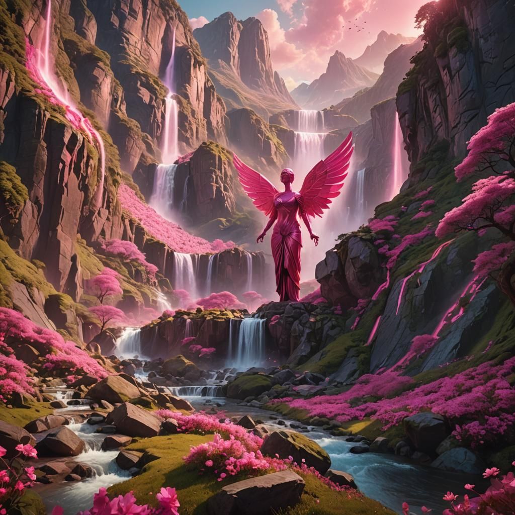 Pink Memorial in Mountain Valley: Digital Matte Painting