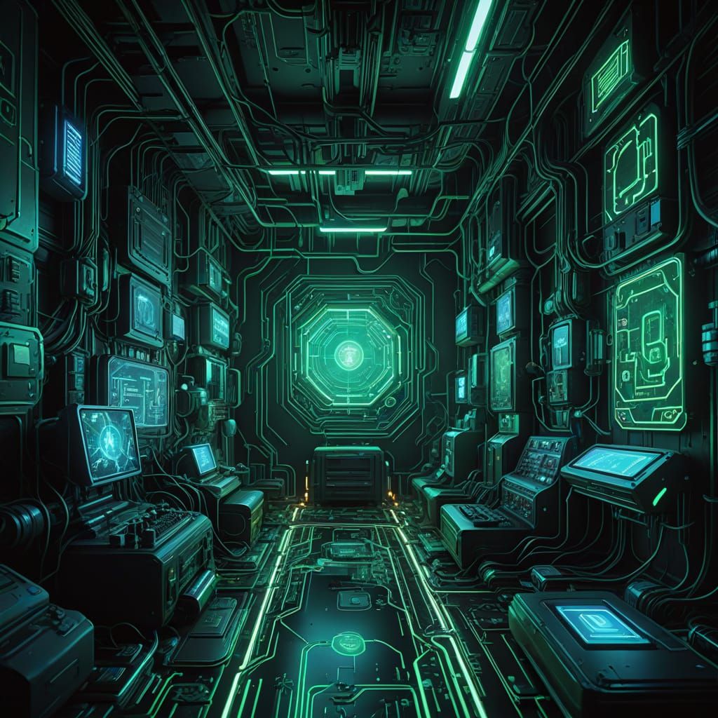 Cyberpunk Circuit Board Dreamscape in Matte Painting Style