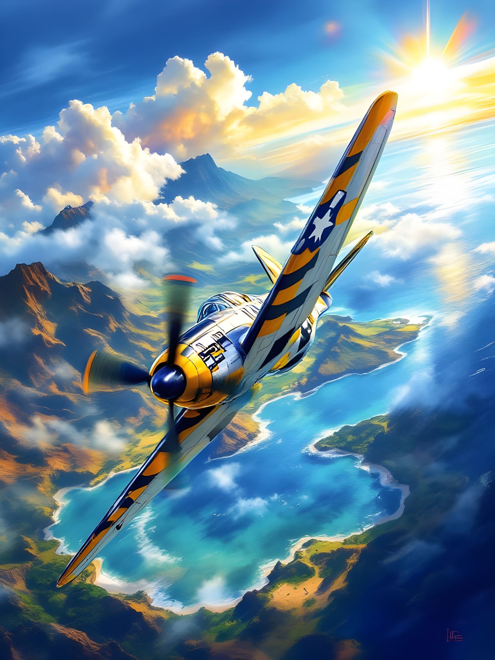 WWII P-51 Mustang Soars Over Hawaii in Comic Style