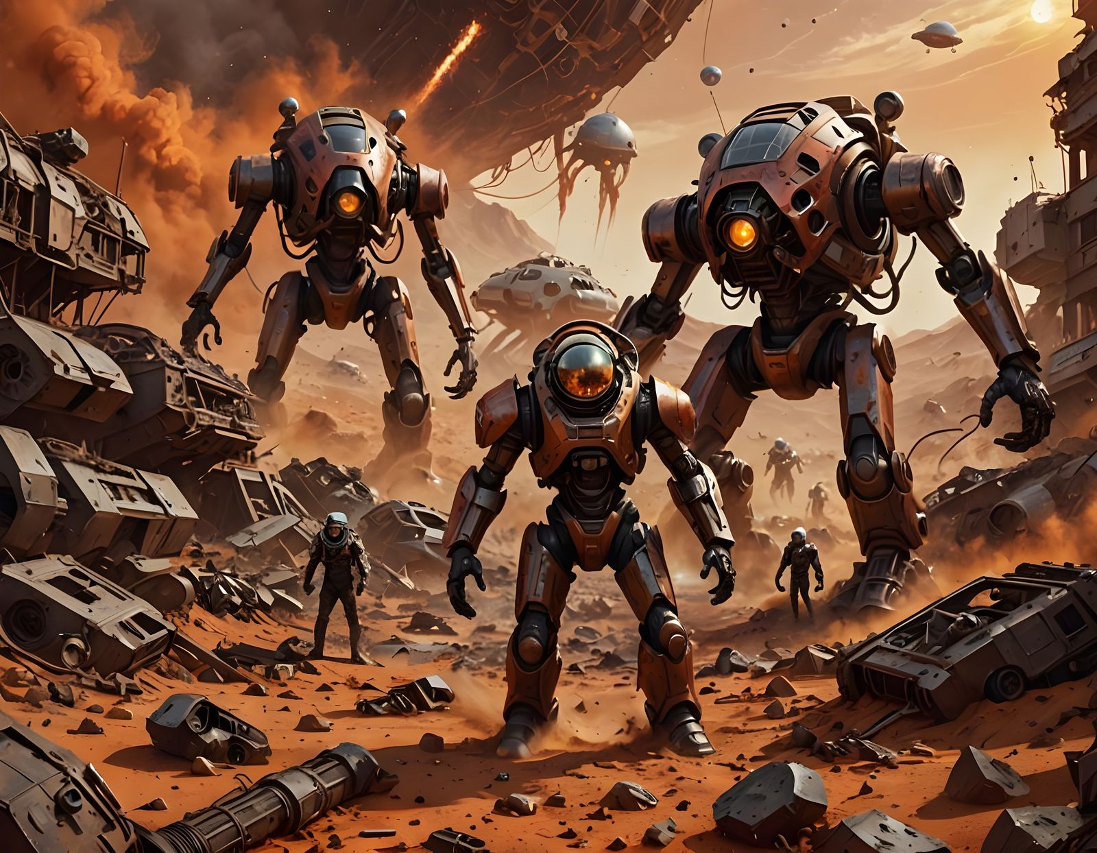 Warriors Entangled in Martian Chaos, Futuristic Armor in Rui...