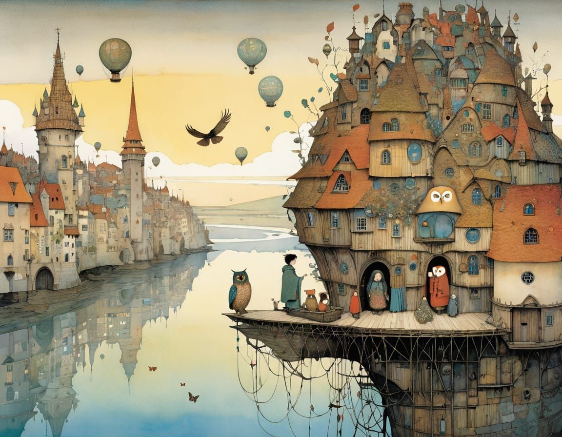 Whimsical Owl Folk Art Illustration