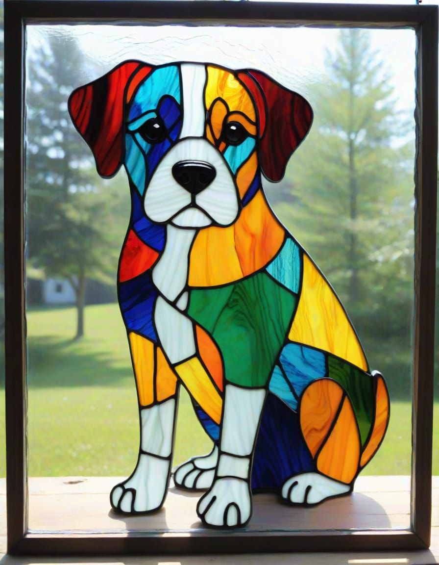Colorful Stained Glass Dog Illustration