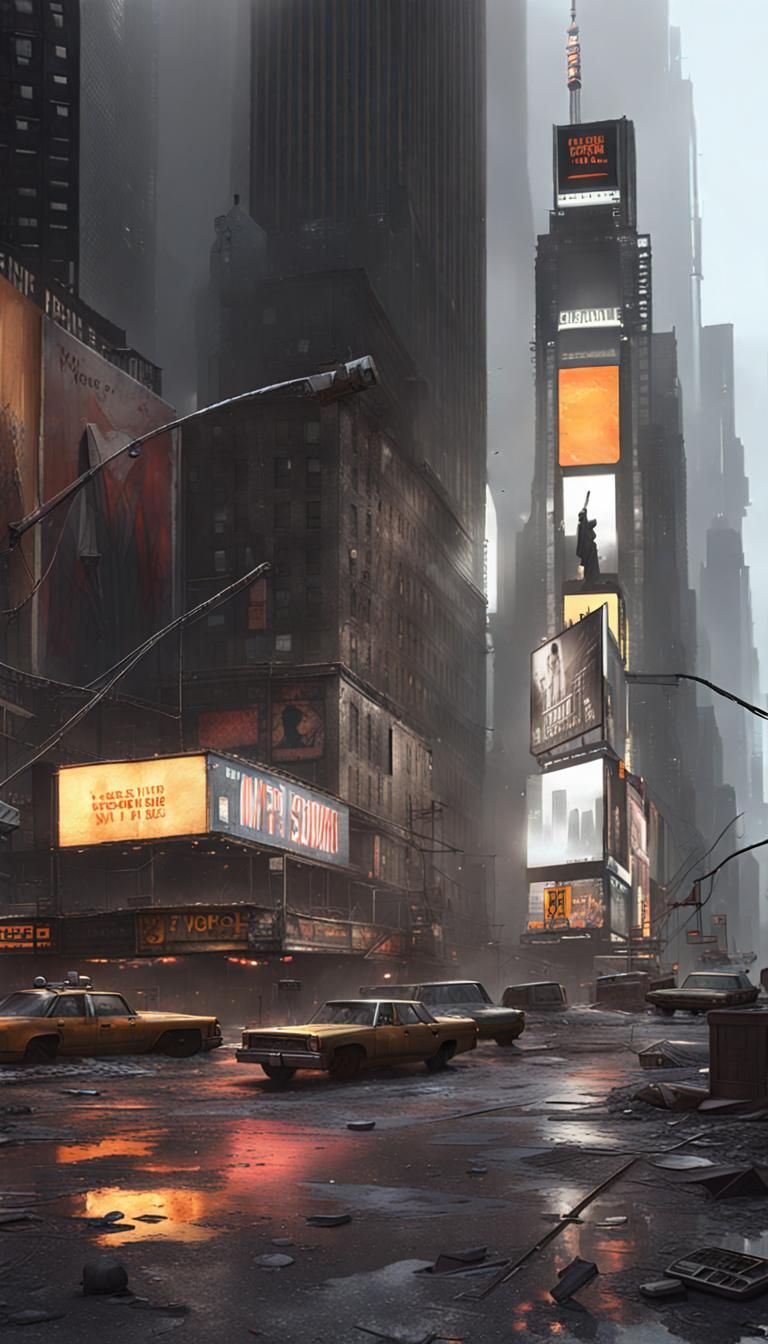 Dystopian Abandoned Times Square Splash Art