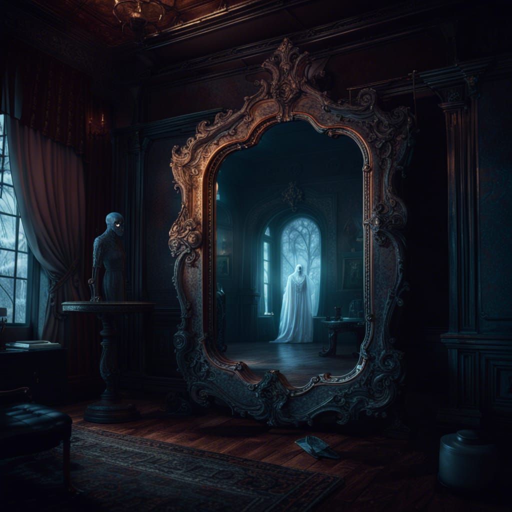 Ghostly Reflection in Haunted House: Matte Painting