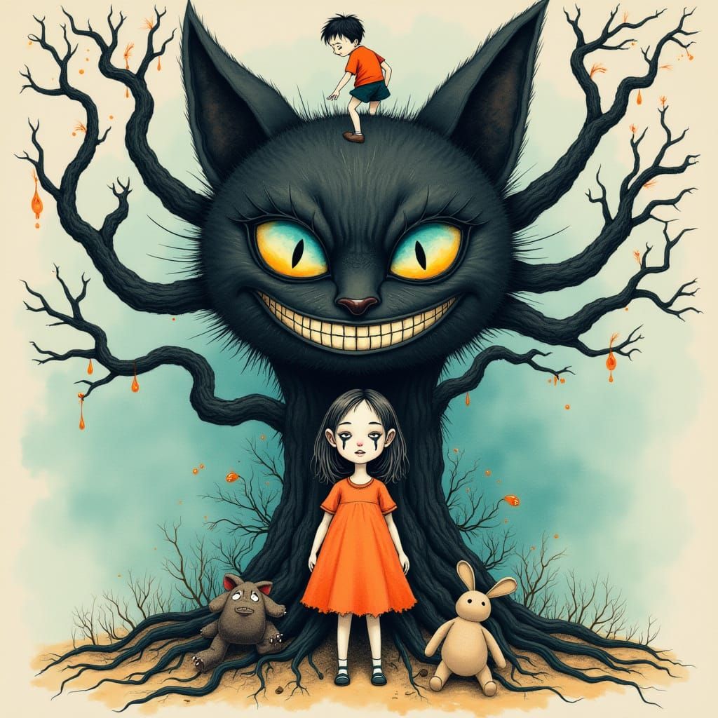 Mysterious Girl Trapped in a Nightmare Scene in Vintage Surr...