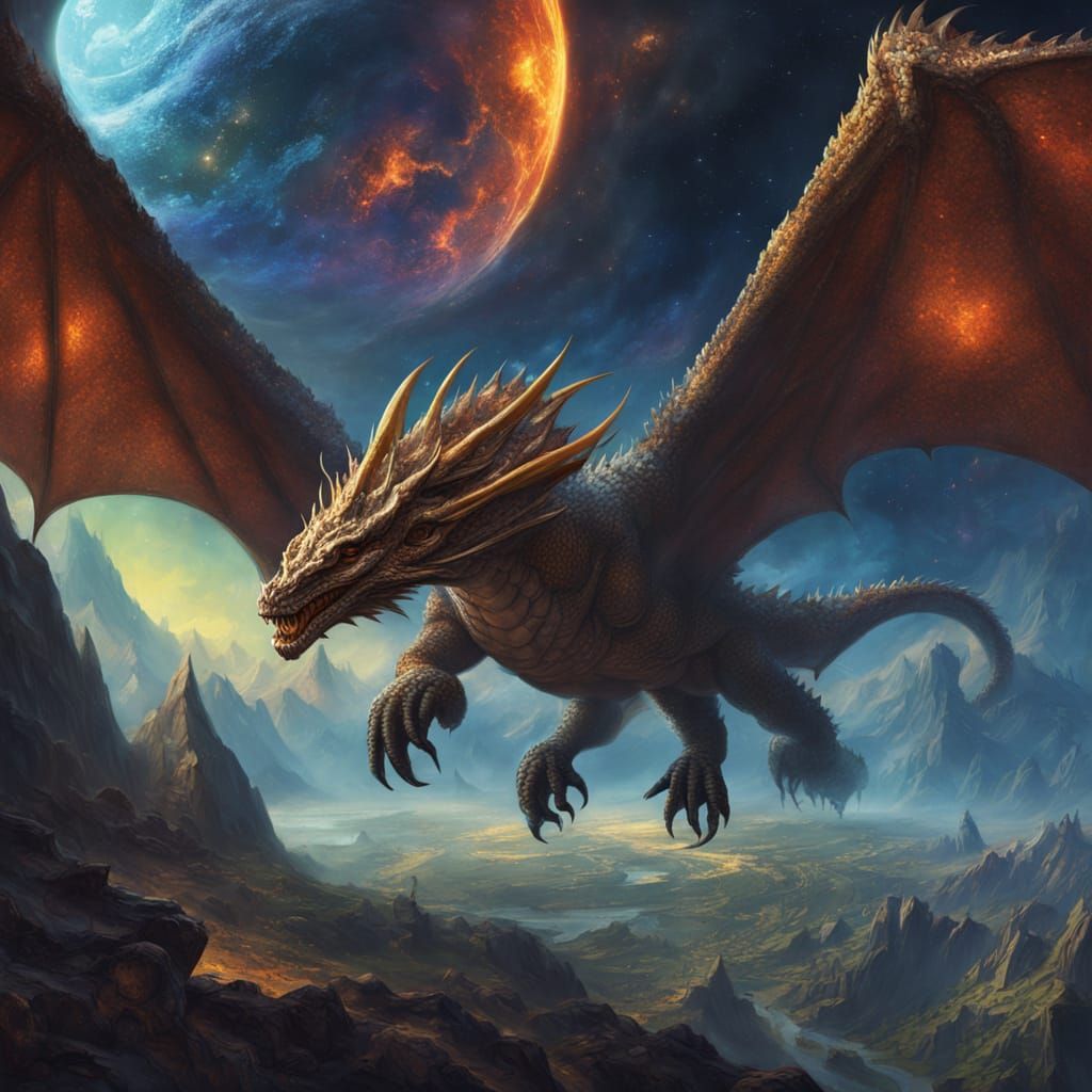 Cosmic Dragon Soaring Through Galaxy: Digital Art