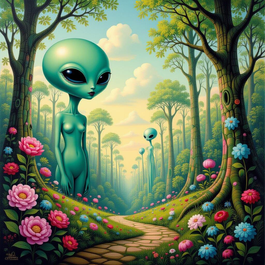 Surreal Alien Landscape with Dreamlike Flora