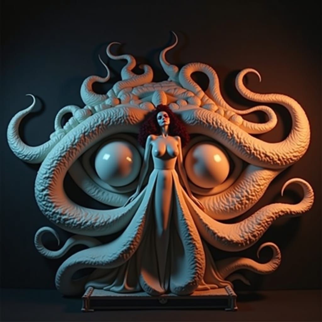 Vibrant Red-Hued Woman in Rosy Landscape