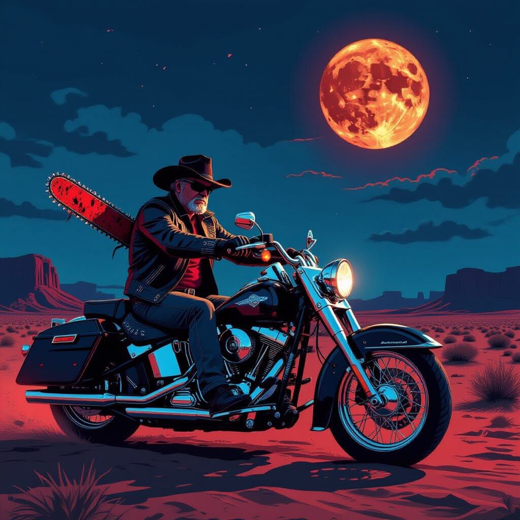 Bruce Campbell Chainsaw Warrior Under Blood Moon