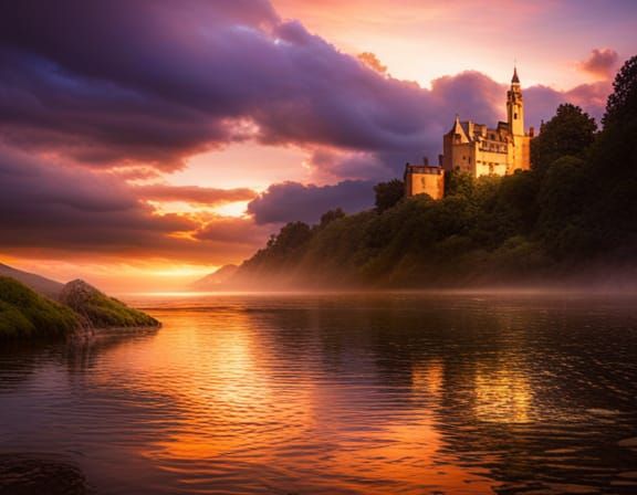 Enchanted Camelot Castle in Psychedelic Mist