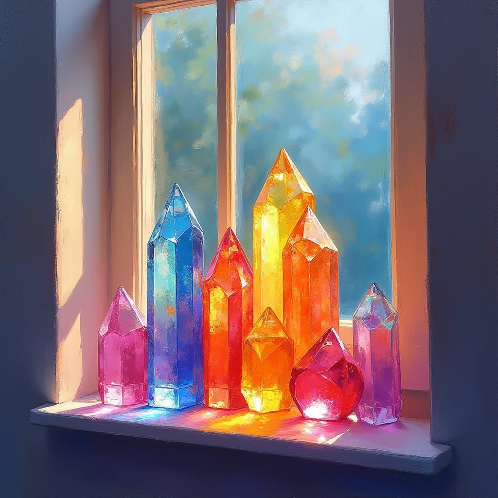 Crystals Casting Rainbow Shards: Impressionist Style