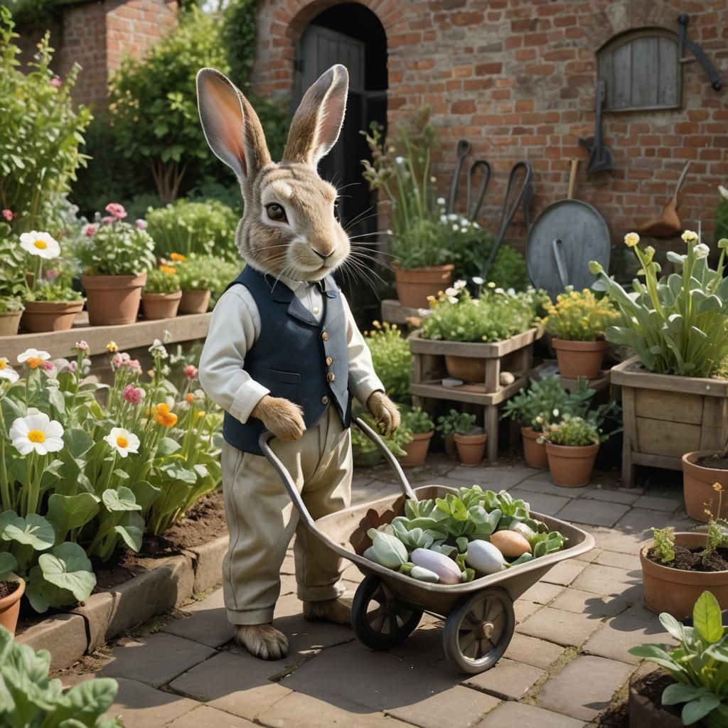 Gentleman Rabbit Gardener in Beatrix Potter Style