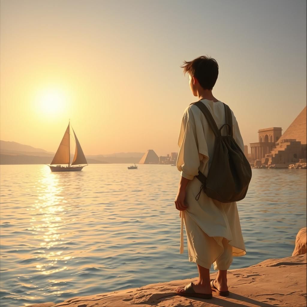 Egyptian River View with Ancient Ruins