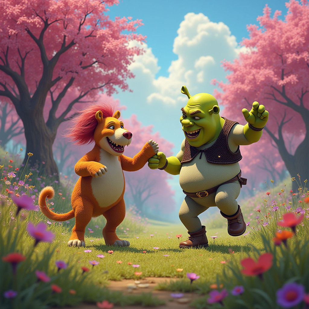Skibidi Dance Scene with Shrek in Ohio, Fantasy Art
