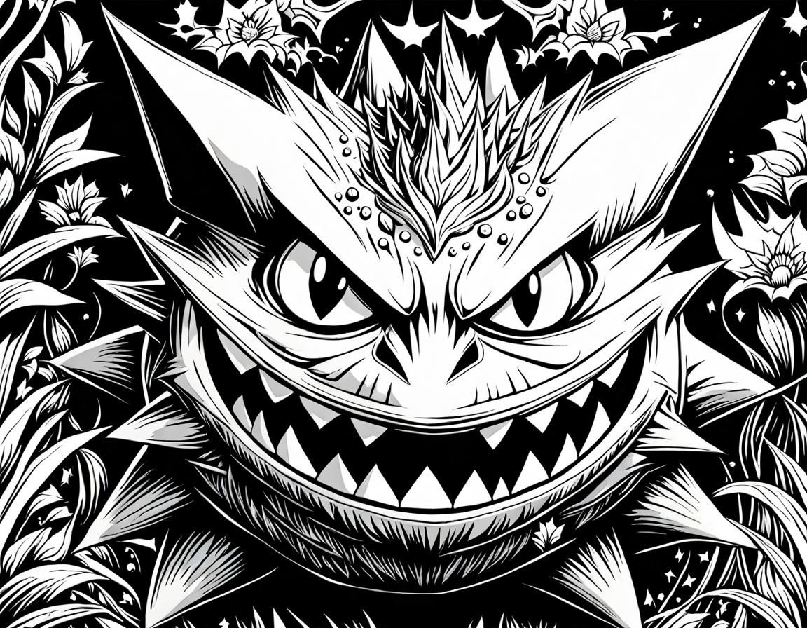 Detailed Gengar Black and White Coloring Page