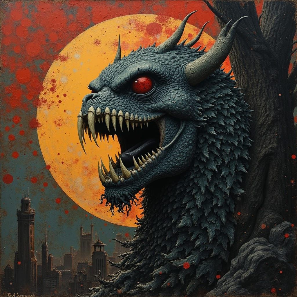 Dark Surrealist Landscape in Oil Painting Style