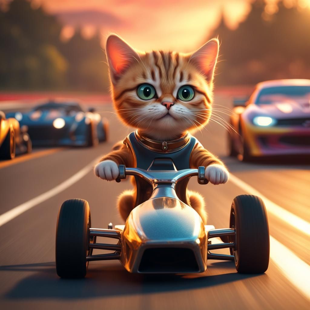 Cute Cat Wins Drag Race in Cinematic Style