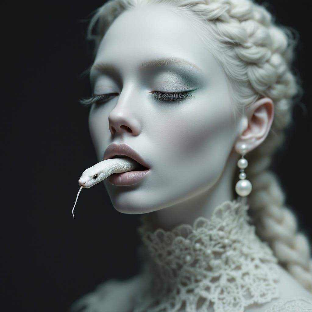 Ethereal Gothic Portrait with Snake and Frozen Elegance