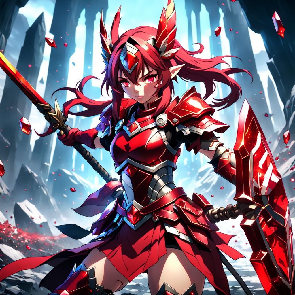 Anime Ruby Crystal Warrior Girl in Detailed Painting