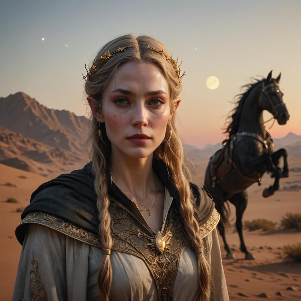 Elven Woman in Niqab Under Red Moon