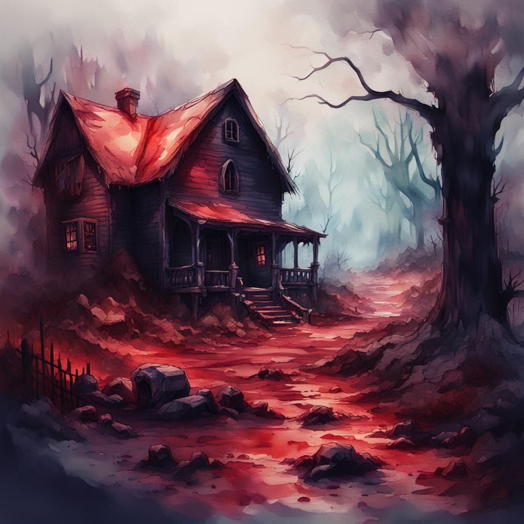 Horror Concept Art in Deep Color Watercolor Style