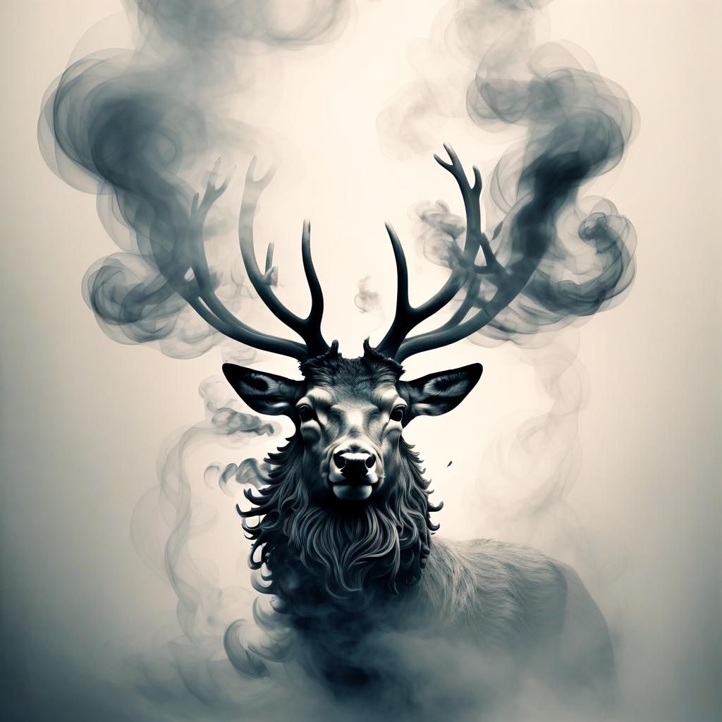 Dreamlike Smoke Stag: A Surreal Illustration