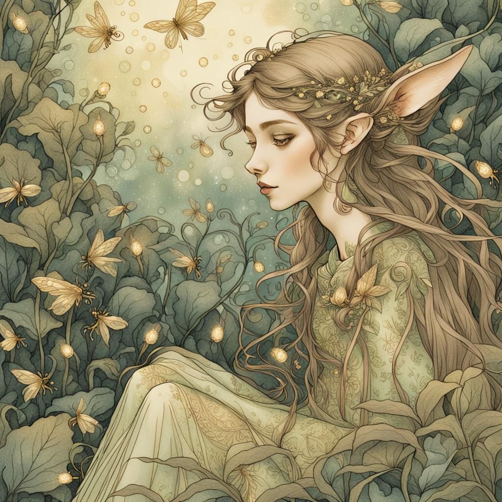 Victorian Elf in Arthur Rackham Style