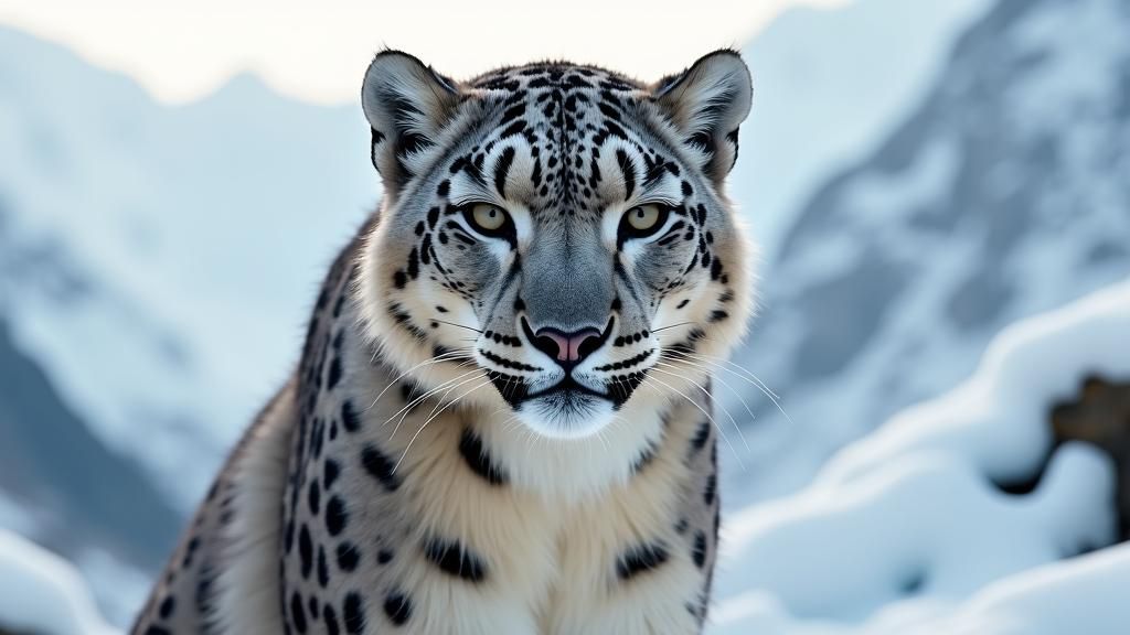 Snow Leopard Portrait in Himalayan Landscape