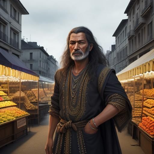 Kathmandu Market 1970: Hyperrealistic Street Scene