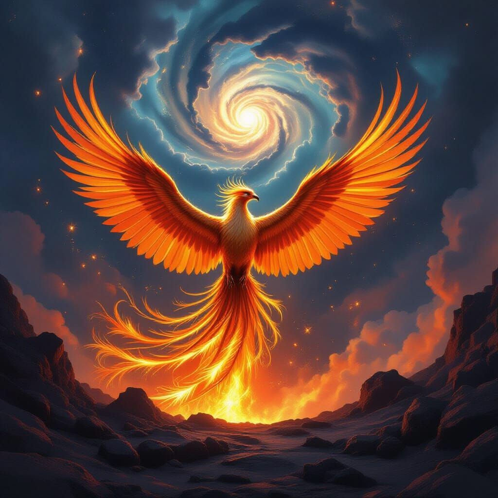 Phoenix Erupts From Volcano into Cosmic Sky