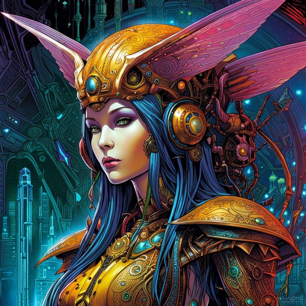 Cybernetic Fairy Witch with Alien Background in HDR