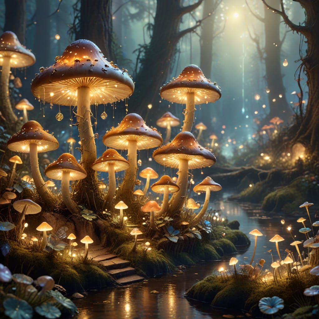 Enchanting Mushroom City in Ethereal Fantasy Style