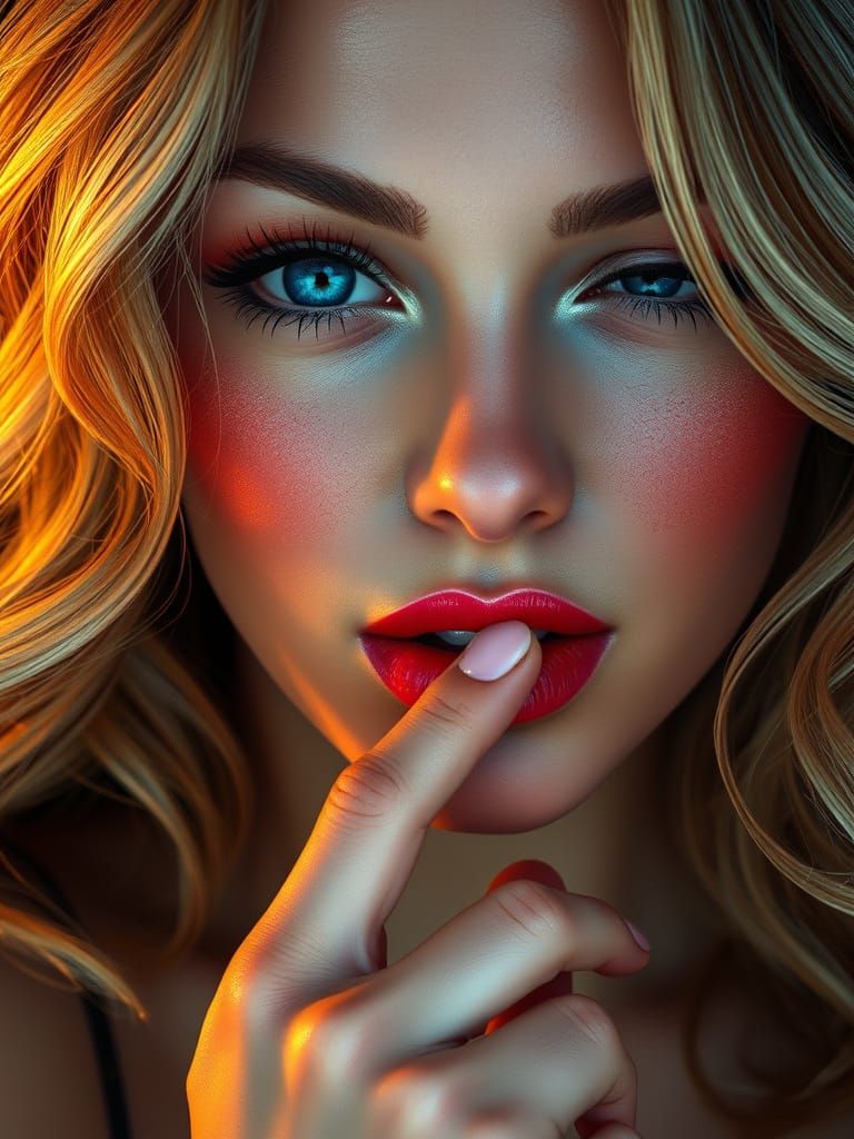 Sultry Blonde Goddess in Close-Up Portrait
