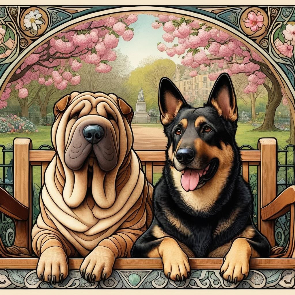 Oliver and Stella on a bench