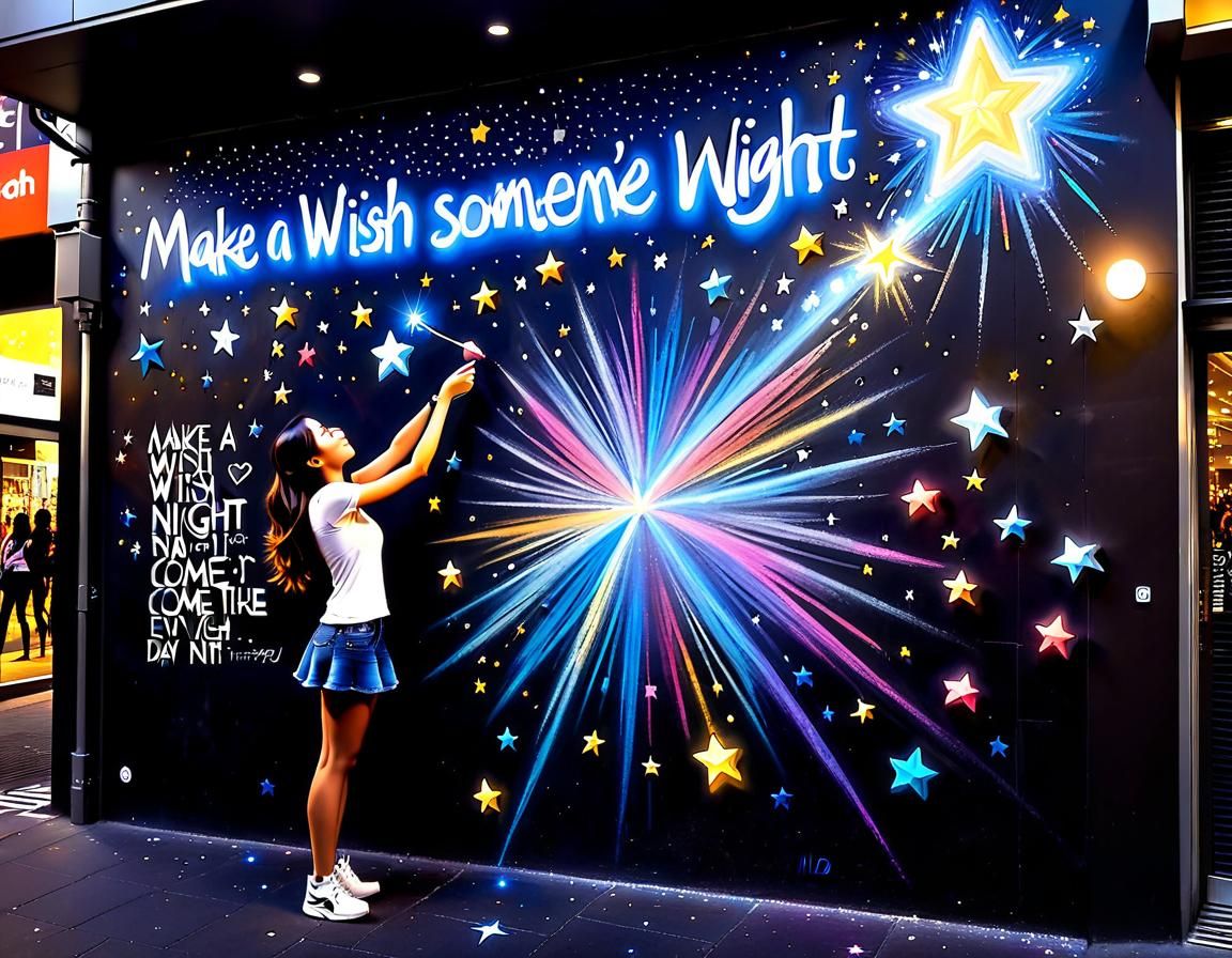 Colorful Street Art: Girl Wishing in Shibuya, Tokyo