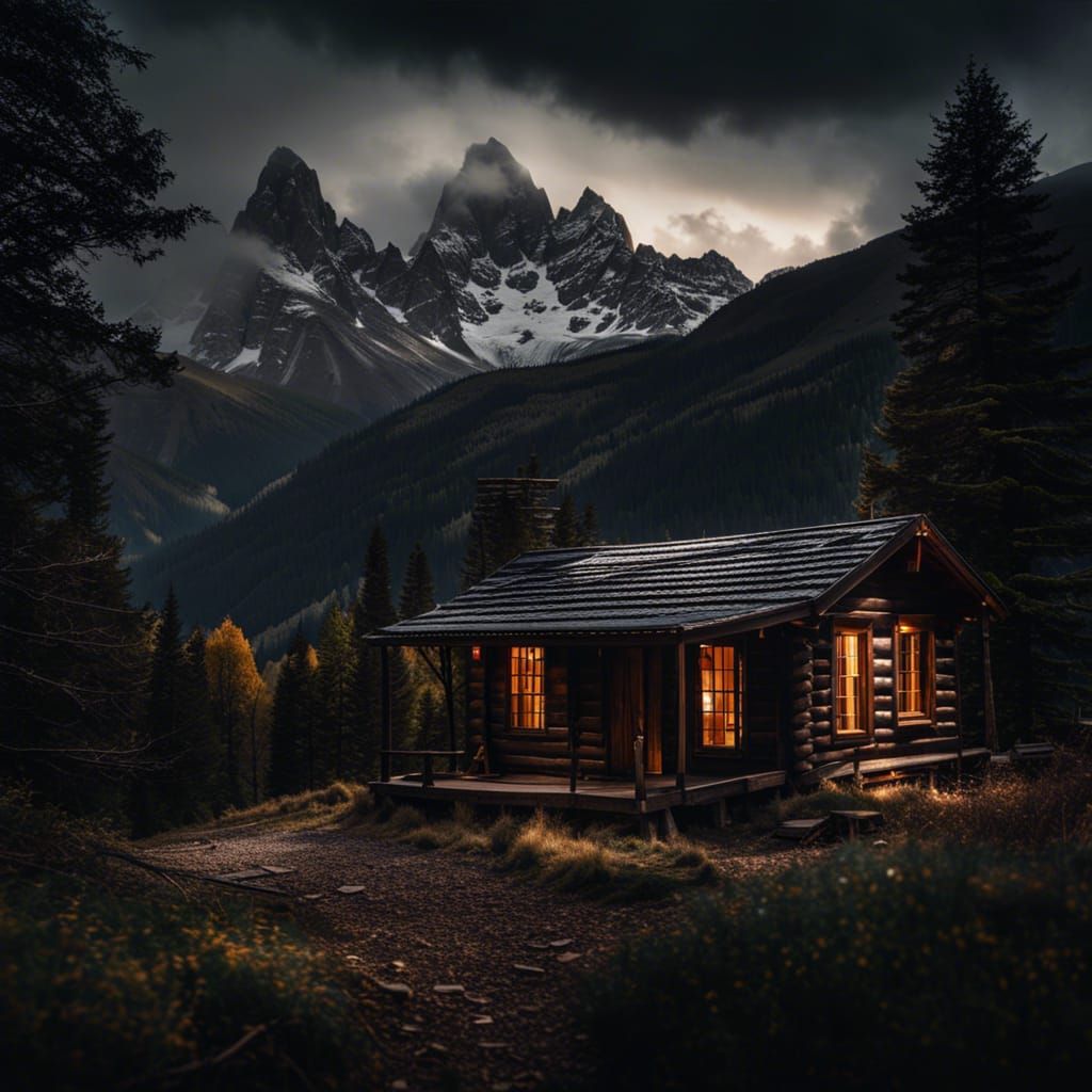 Hyperrealistic Mountain Cabin Scene in HDR