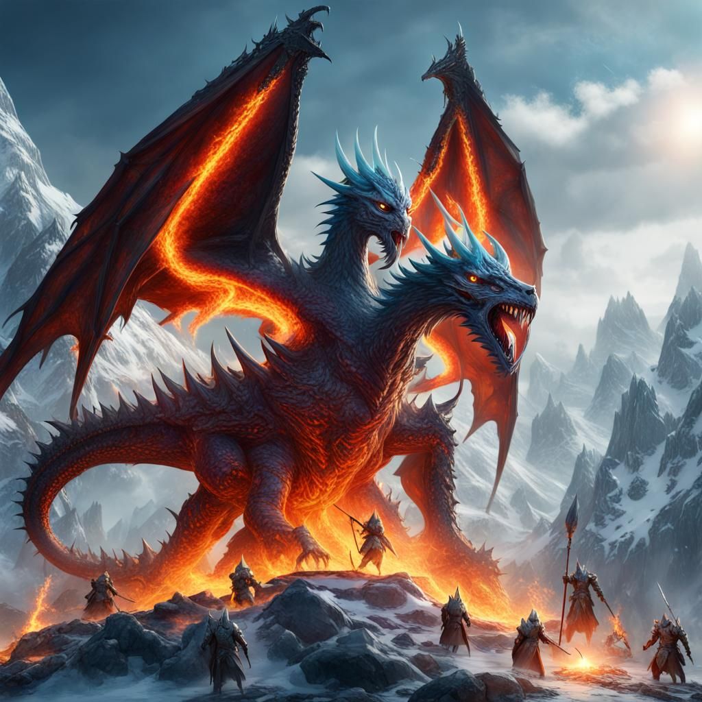 Ice Demon in Mountain Battle: Fantasy Concept Art