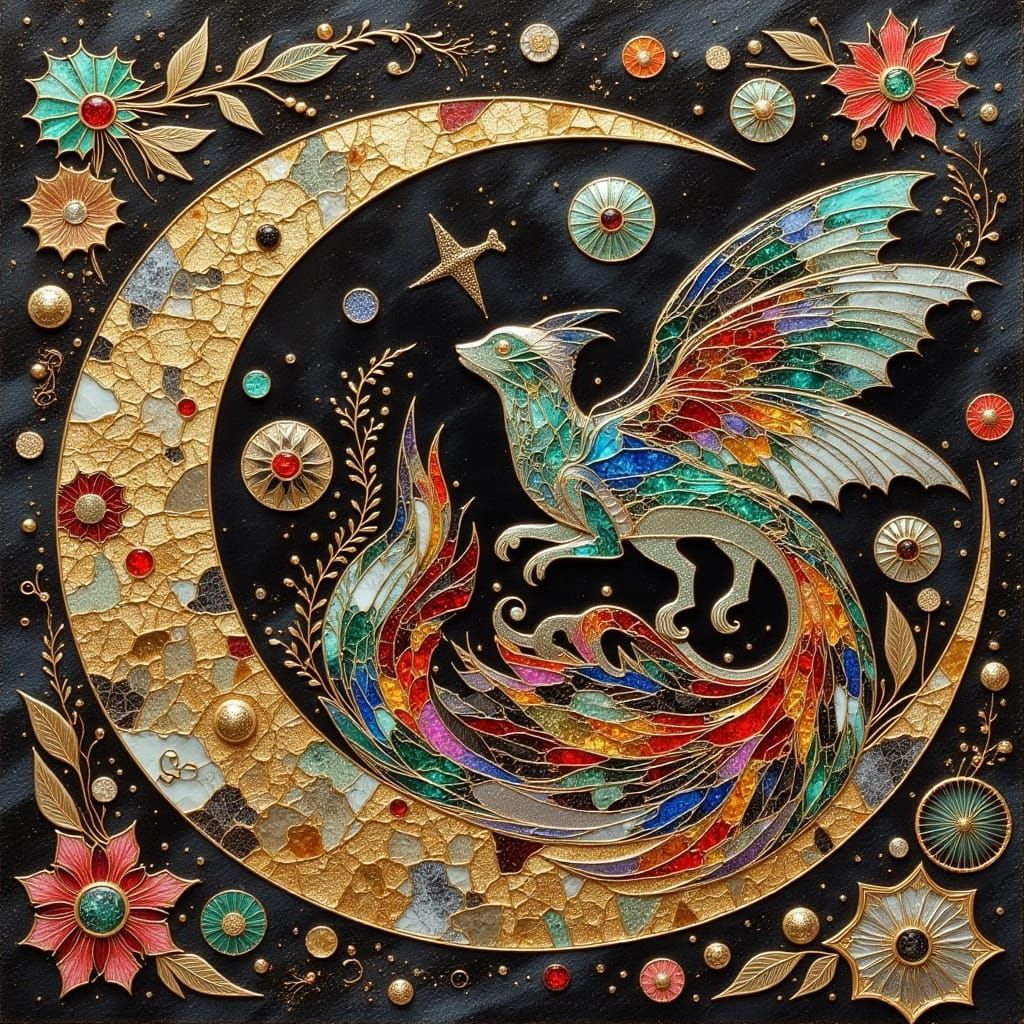 Surreal Glass Mosaic Depicting Majestic Sealife in a Whimsic...