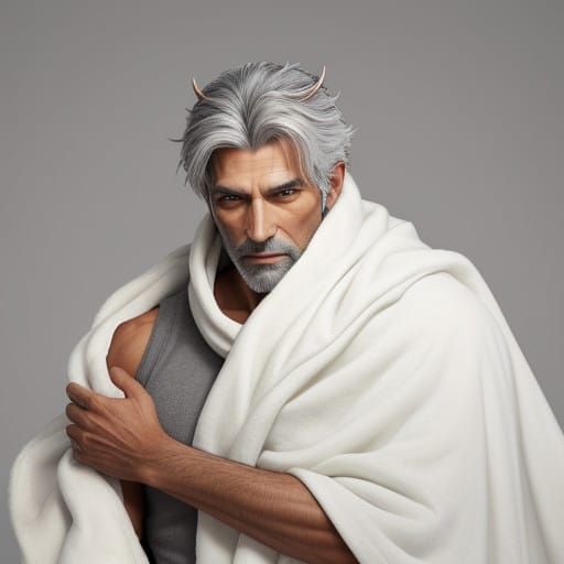 Gray-Haired Wolf Shifter in Cozy Embrace