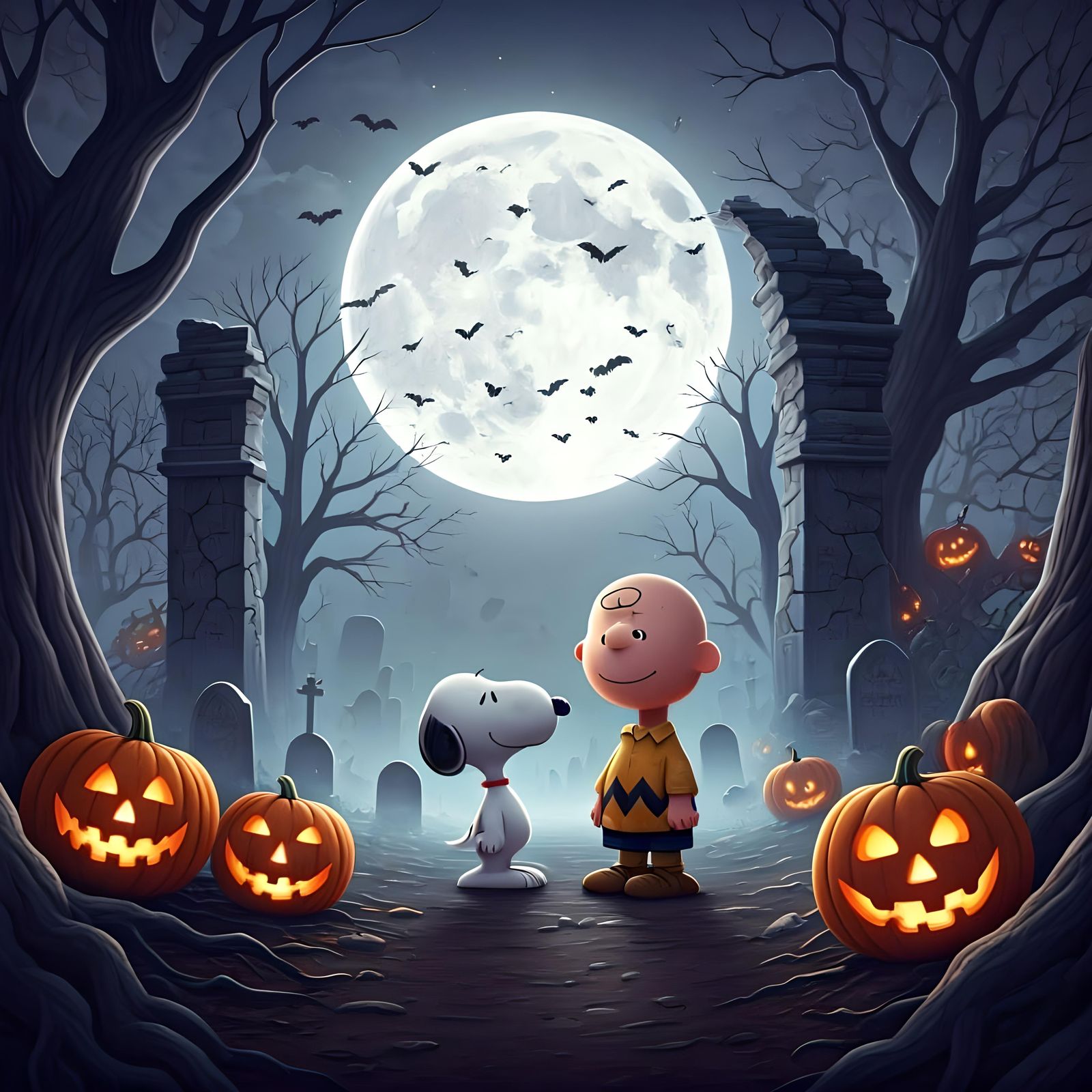 Snoopy and Charlie Brown Halloween Graveyard Scene