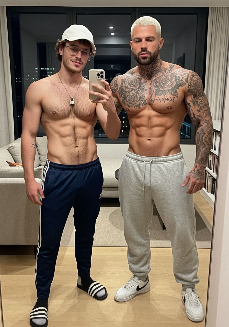 Masculine Men Take Photorealistic Selfie in Apartment